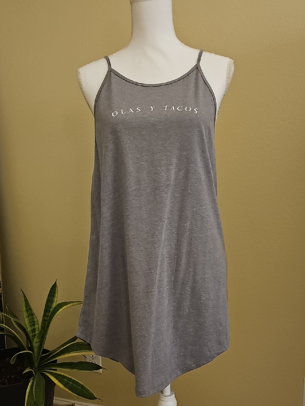 Gray 'Olas y Tacos' Spaghetti Strap Low Back Mini Dress